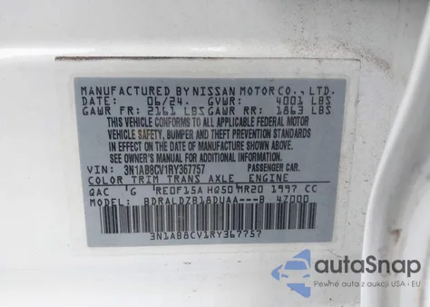 2024 Nissan Sentra Sv из США, поврежденный, VIN 3N1AB8CV1RY367757